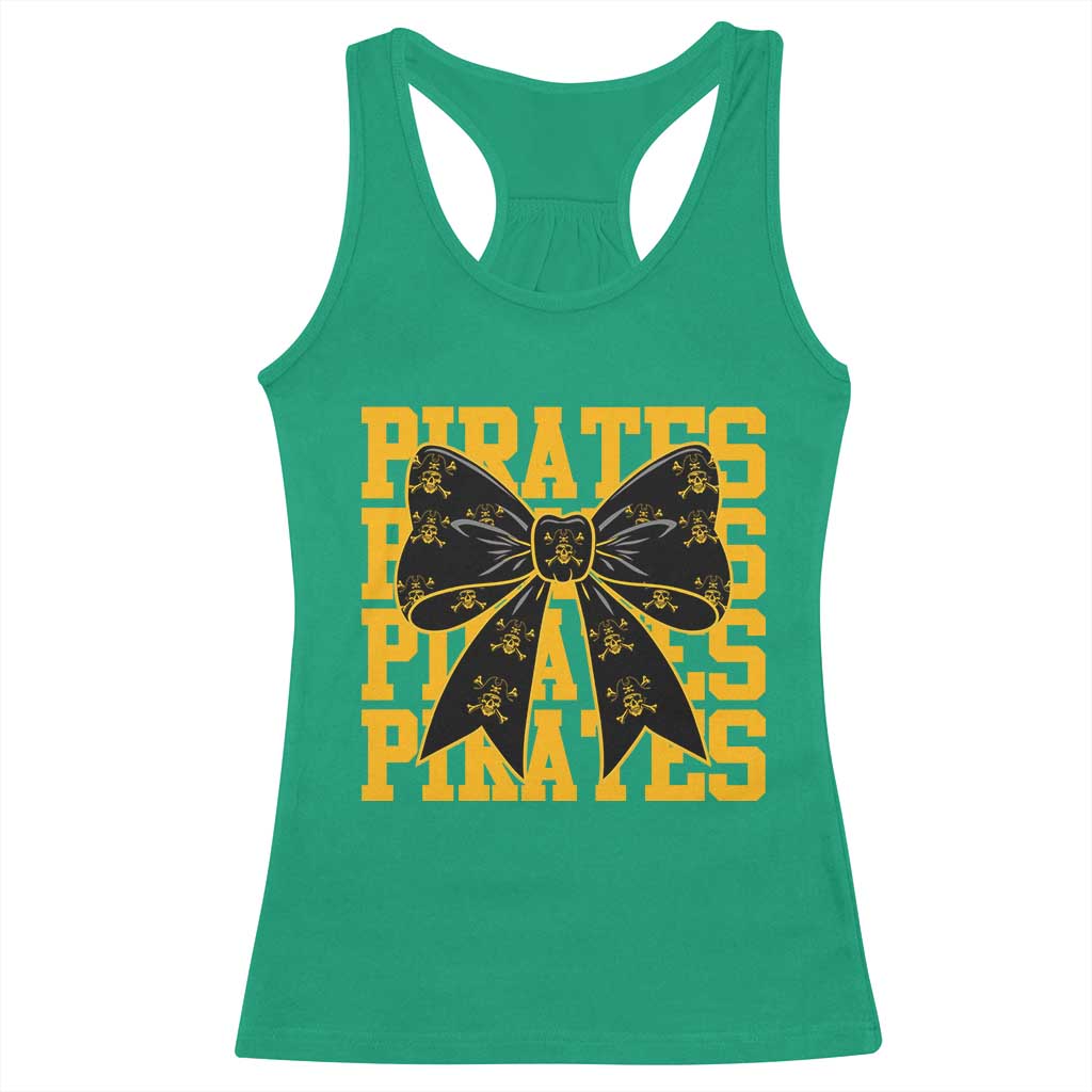 Pirates Coquette Bow Racerback Tank Top Retro Sports Style Pirate Skull