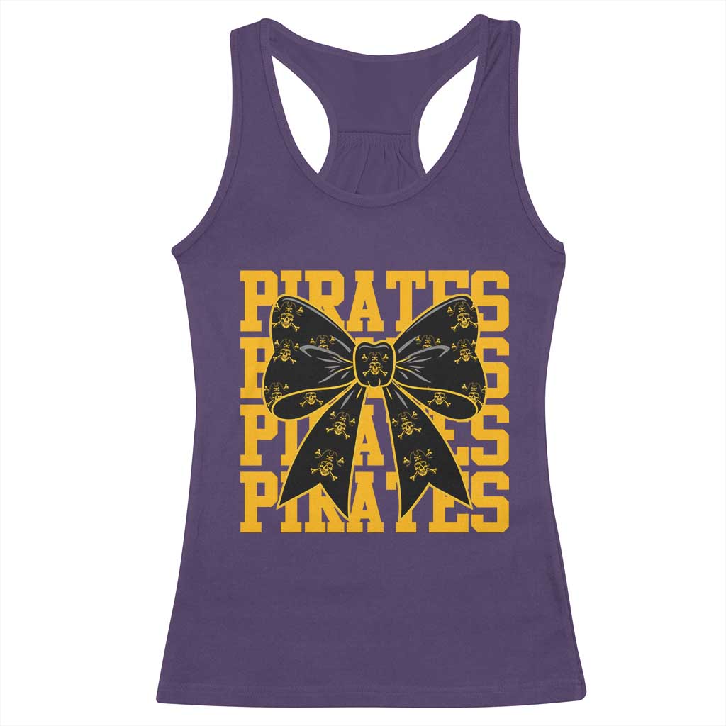 Pirates Coquette Bow Racerback Tank Top Retro Sports Style Pirate Skull