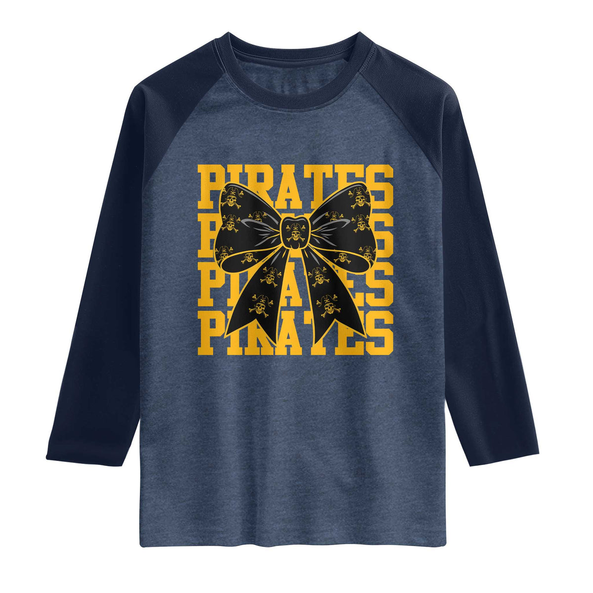 Pirates Coquette Bow Raglan Shirt Retro Sports Style Pirate Skull