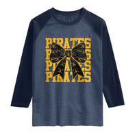Pirates Coquette Bow Raglan Shirt Retro Sports Style Pirate Skull