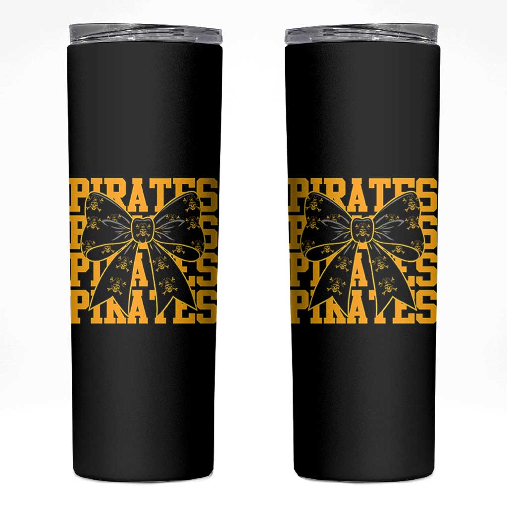 Pirates Coquette Bow Skinny Tumbler Retro Sports Style Pirate Skull