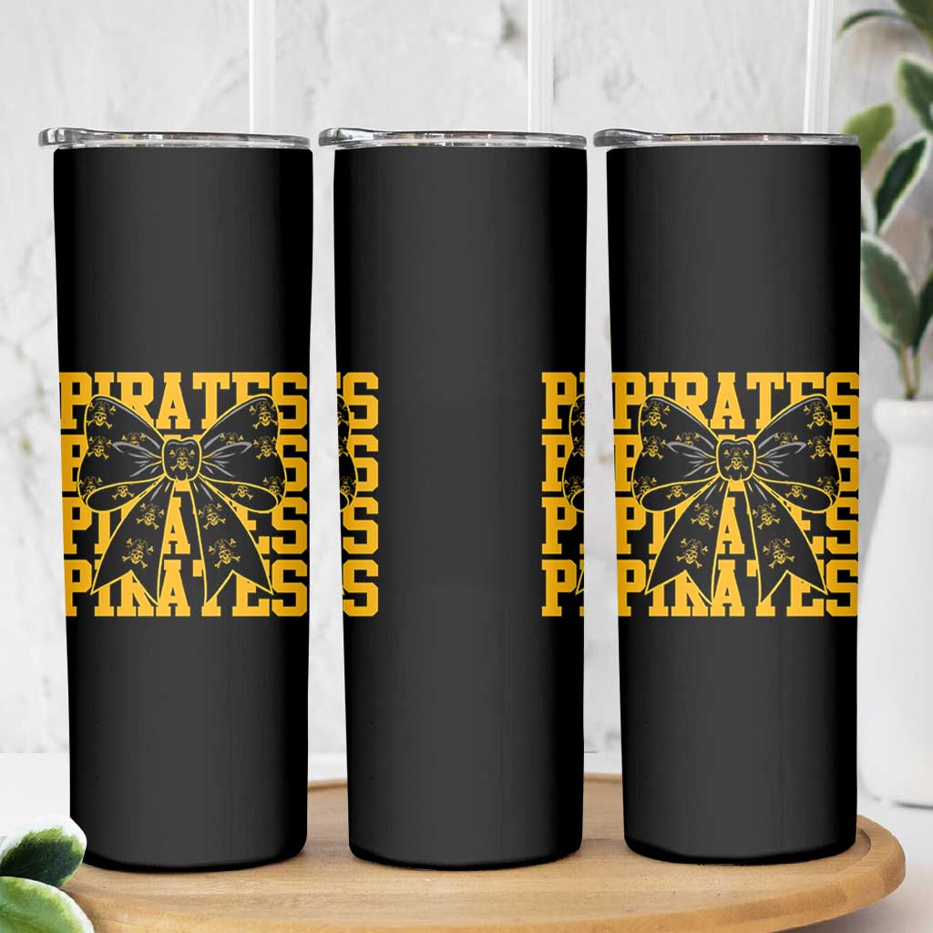 Pirates Coquette Bow Skinny Tumbler Retro Sports Style Pirate Skull