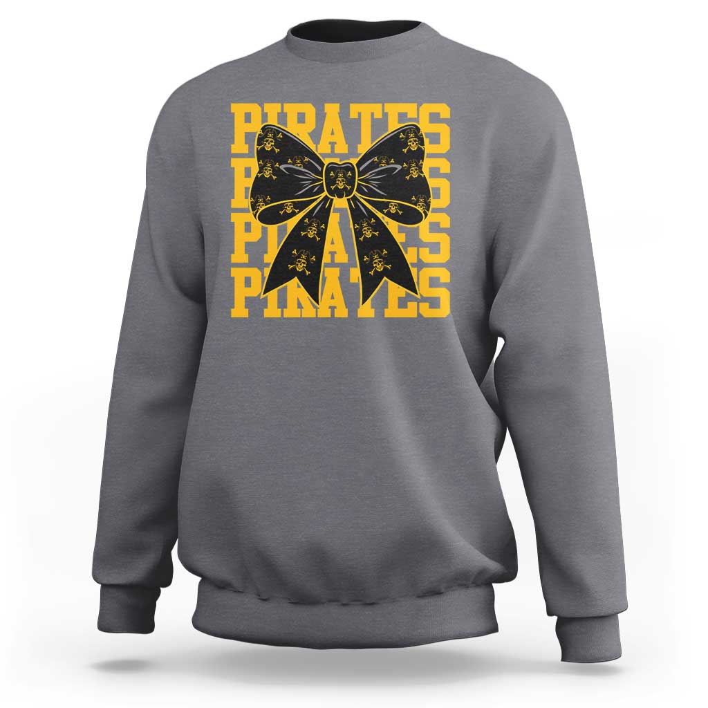 Pirates Coquette Bow Sweatshirt Retro Sports Style Pirate Skull