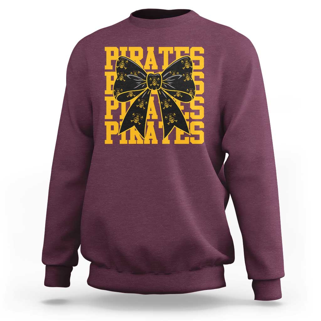 Pirates Coquette Bow Sweatshirt Retro Sports Style Pirate Skull
