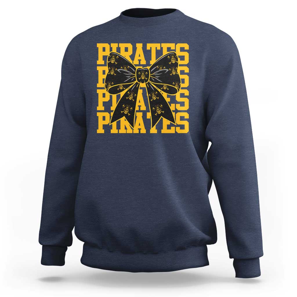 Pirates Coquette Bow Sweatshirt Retro Sports Style Pirate Skull