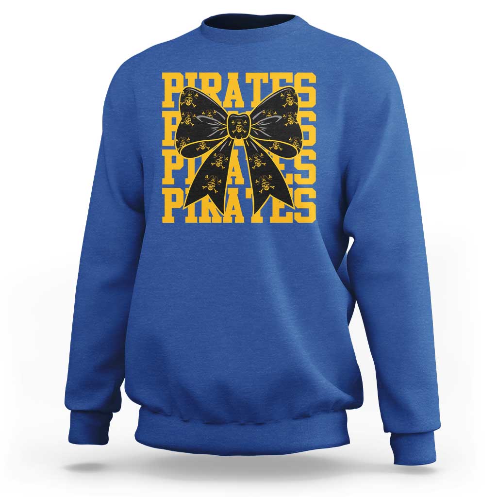 Pirates Coquette Bow Sweatshirt Retro Sports Style Pirate Skull