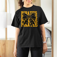 Pirates Coquette Bow T Shirt For Women Retro Sports Style Pirate Skull