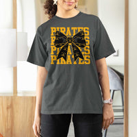 Pirates Coquette Bow T Shirt For Women Retro Sports Style Pirate Skull