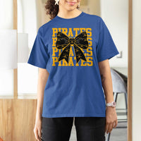 Pirates Coquette Bow T Shirt For Women Retro Sports Style Pirate Skull