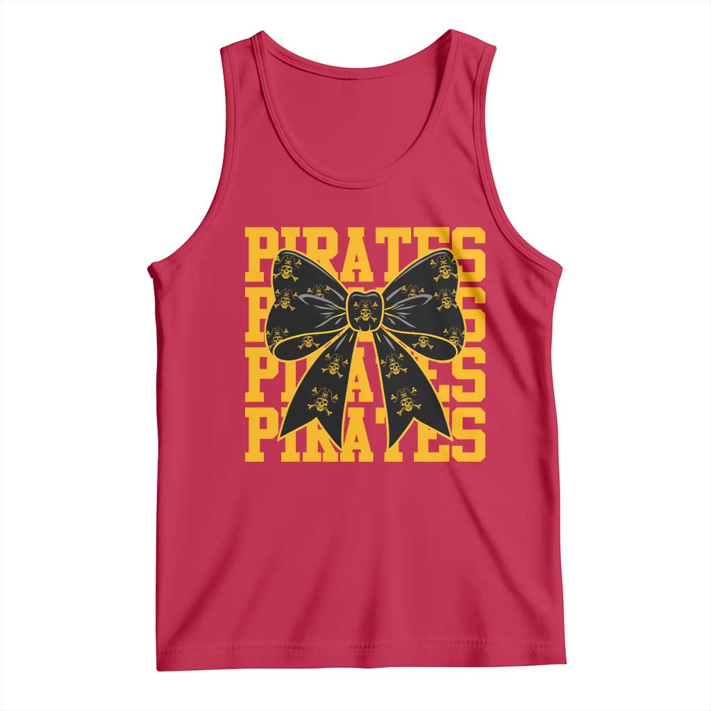 Pirates Coquette Bow Tank Top Retro Sports Style Pirate Skull
