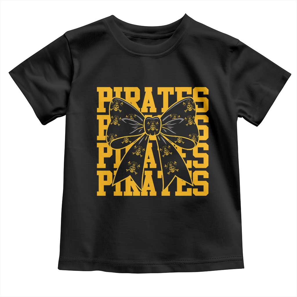 Pirates Coquette Bow Toddler T Shirt Retro Sports Style Pirate Skull