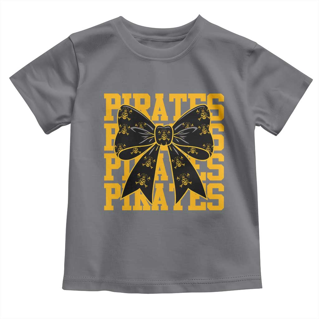 Pirates Coquette Bow Toddler T Shirt Retro Sports Style Pirate Skull