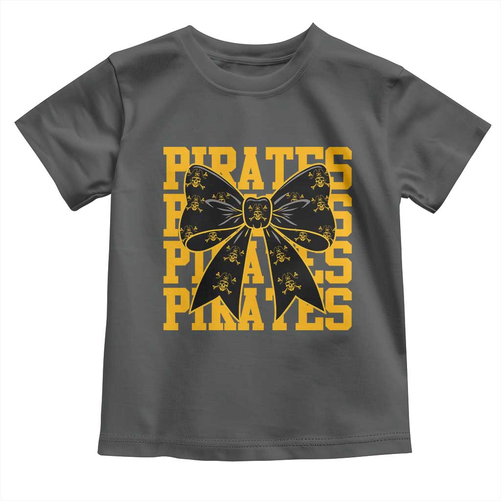 Pirates Coquette Bow Toddler T Shirt Retro Sports Style Pirate Skull