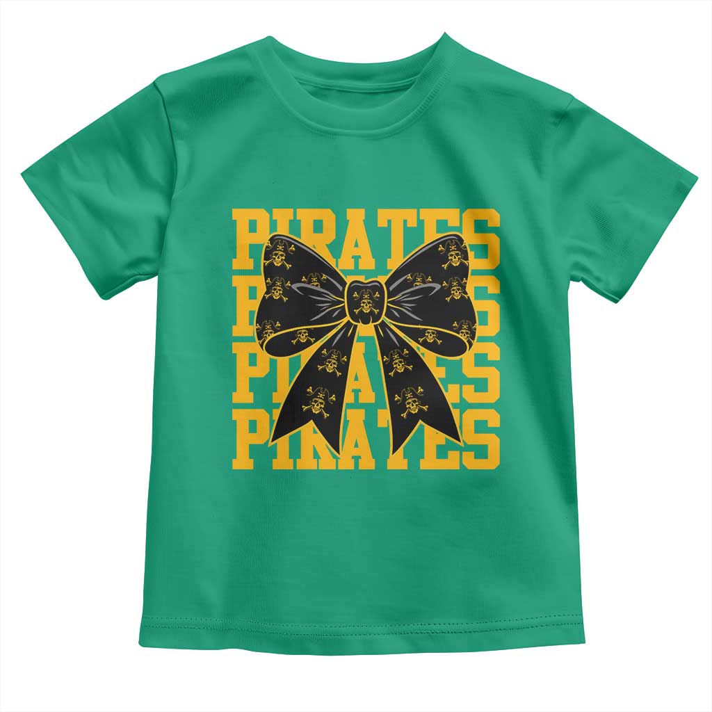 Pirates Coquette Bow Toddler T Shirt Retro Sports Style Pirate Skull