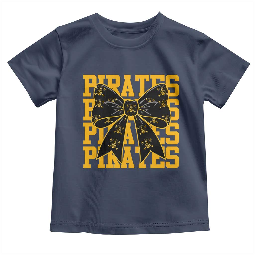 Pirates Coquette Bow Toddler T Shirt Retro Sports Style Pirate Skull