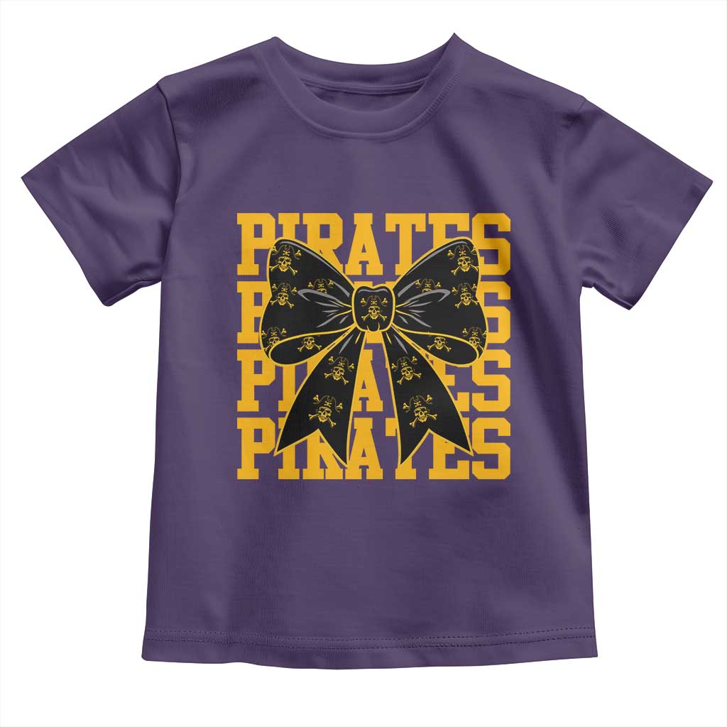 Pirates Coquette Bow Toddler T Shirt Retro Sports Style Pirate Skull