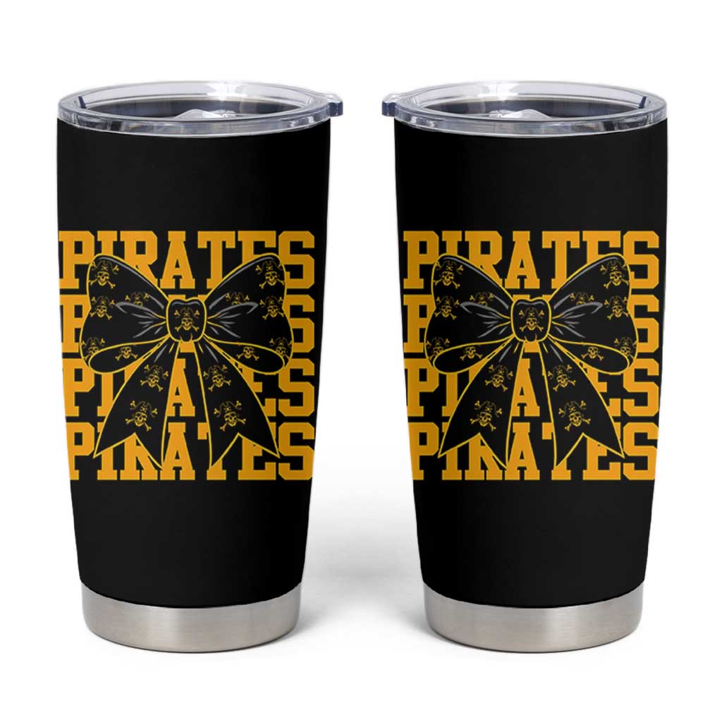 Pirates Coquette Bow Tumbler Cup Retro Sports Style Pirate Skull