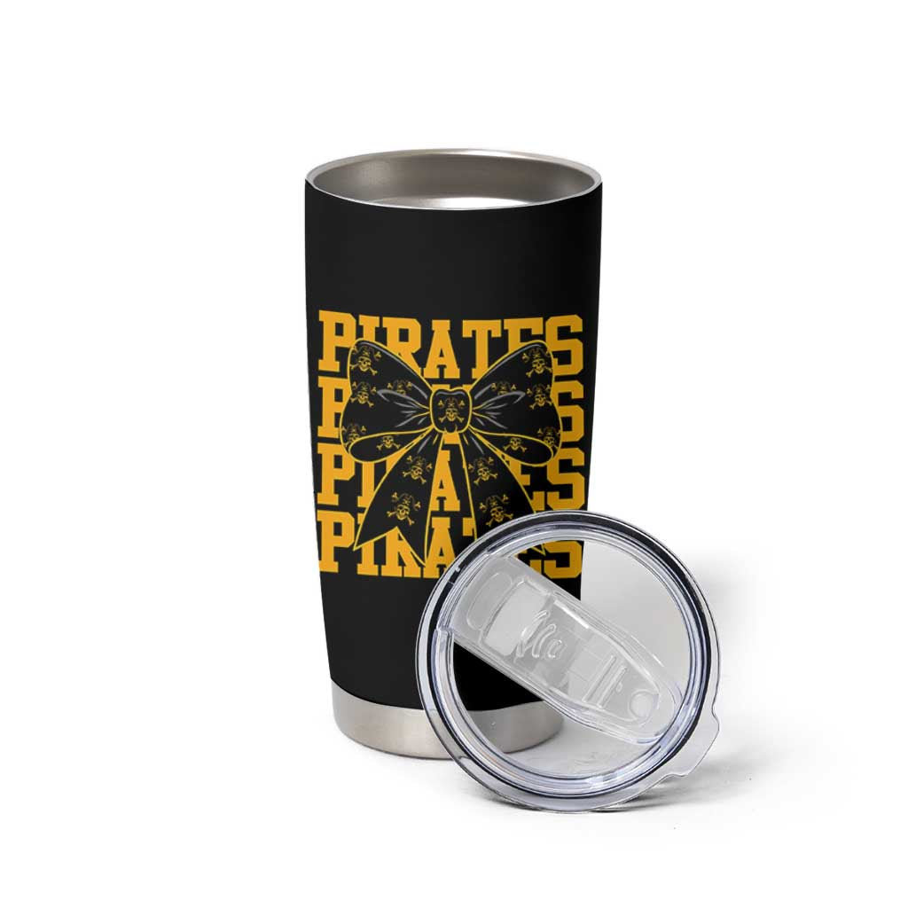 Pirates Coquette Bow Tumbler Cup Retro Sports Style Pirate Skull