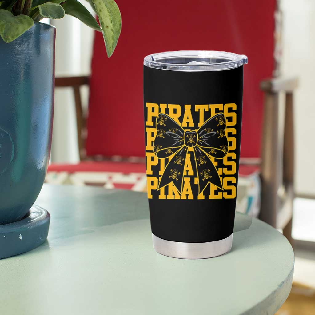 Pirates Coquette Bow Tumbler Cup Retro Sports Style Pirate Skull