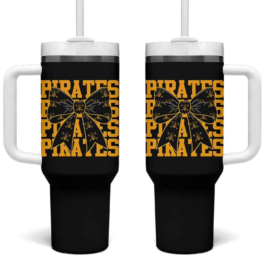 Pirates Coquette Bow Tumbler With Handle Retro Sports Style Pirate Skull