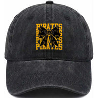 Pirates Coquette Bow Washed Cotton Baseball Cap Retro Sports Style Pirate Skull