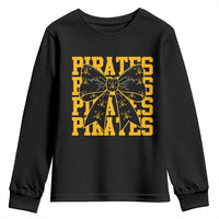 Pirates Coquette Bow Youth Sweatshirt Retro Sports Style Pirate Skull