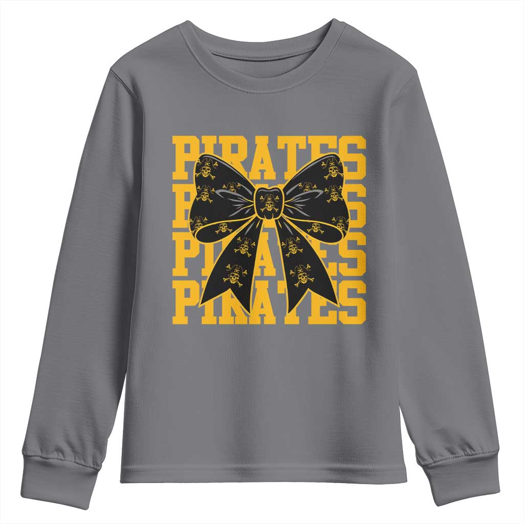 Pirates Coquette Bow Youth Sweatshirt Retro Sports Style Pirate Skull