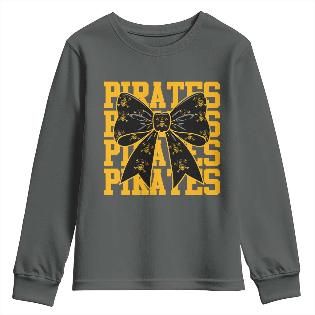 Pirates Coquette Bow Youth Sweatshirt Retro Sports Style Pirate Skull