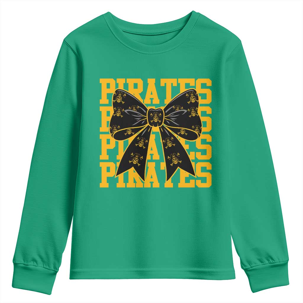 Pirates Coquette Bow Youth Sweatshirt Retro Sports Style Pirate Skull