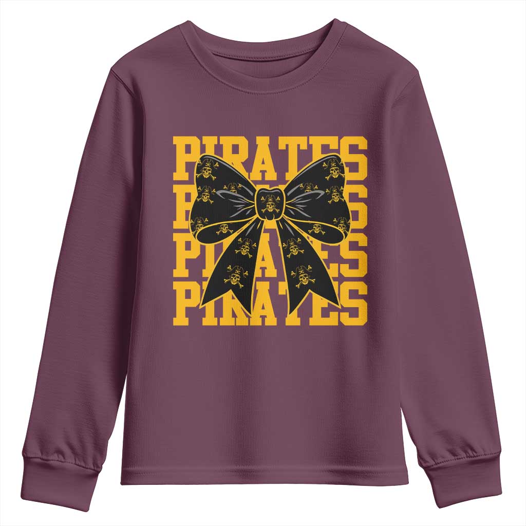 Pirates Coquette Bow Youth Sweatshirt Retro Sports Style Pirate Skull