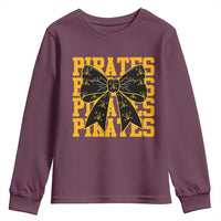 Pirates Coquette Bow Youth Sweatshirt Retro Sports Style Pirate Skull