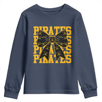 Pirates Coquette Bow Youth Sweatshirt Retro Sports Style Pirate Skull