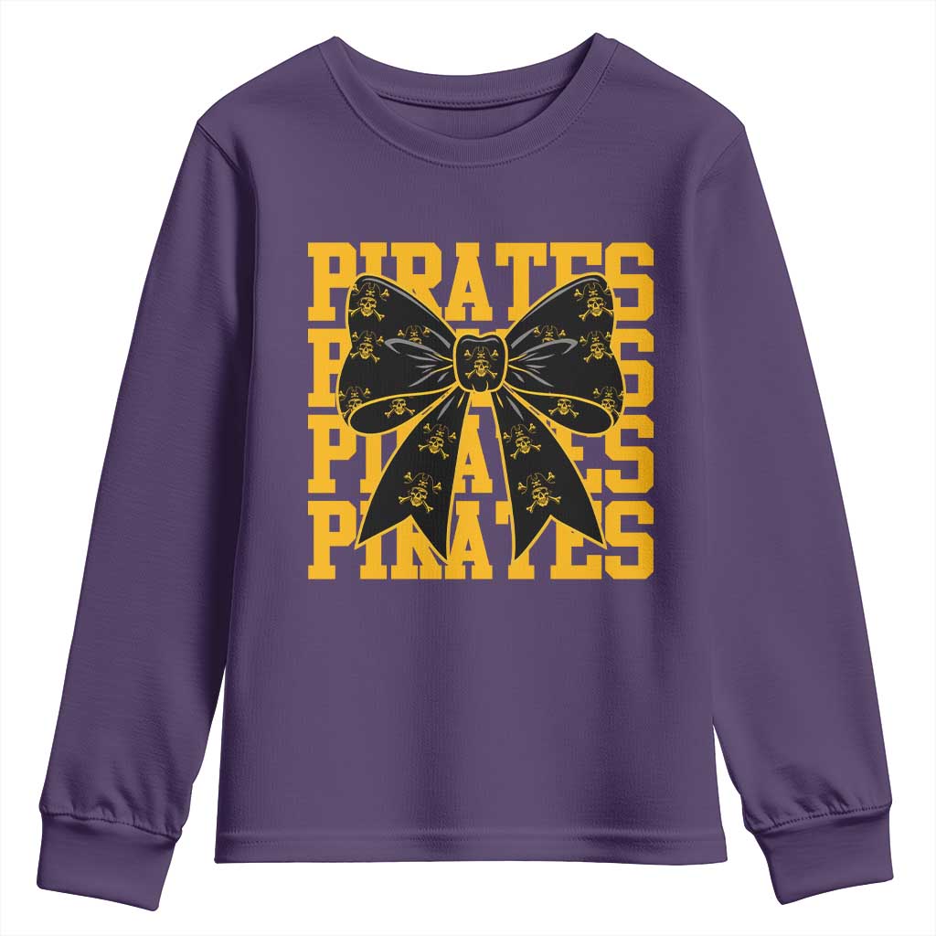 Pirates Coquette Bow Youth Sweatshirt Retro Sports Style Pirate Skull