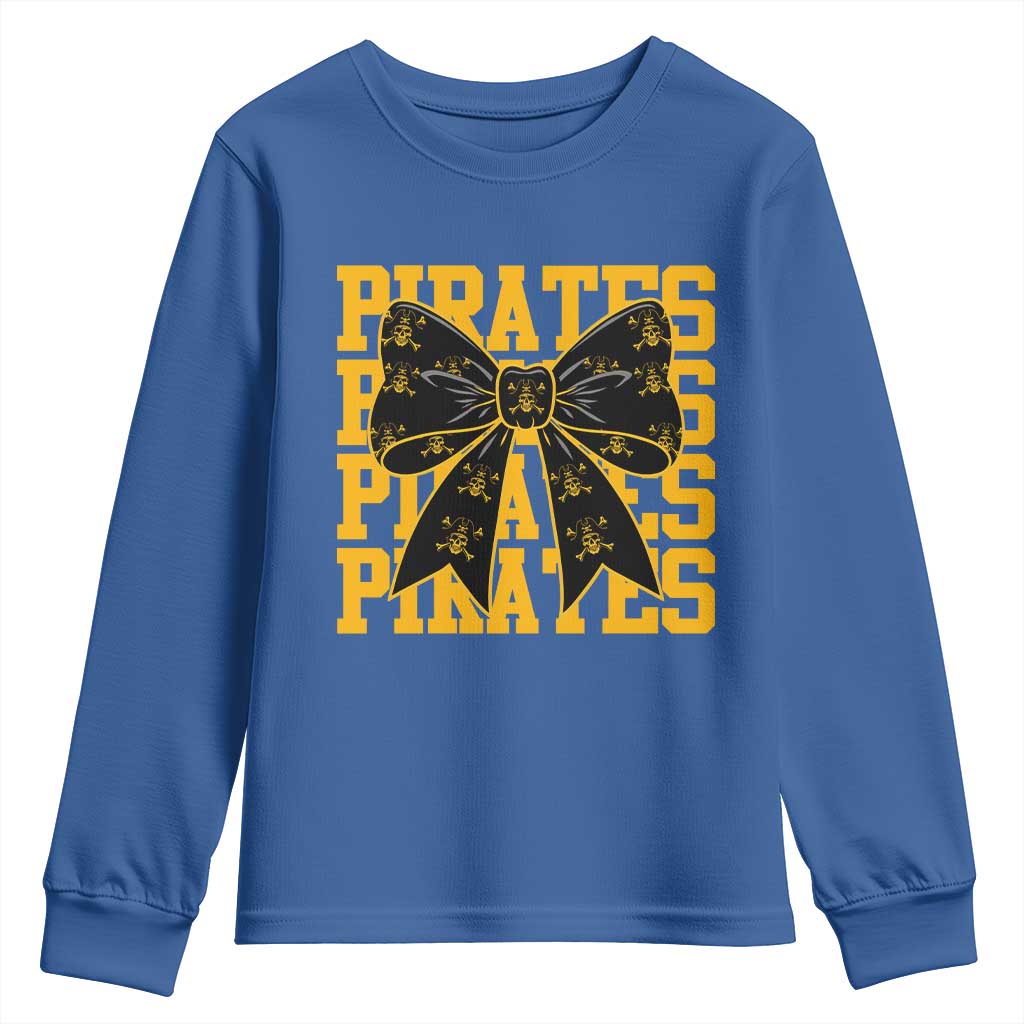 Pirates Coquette Bow Youth Sweatshirt Retro Sports Style Pirate Skull