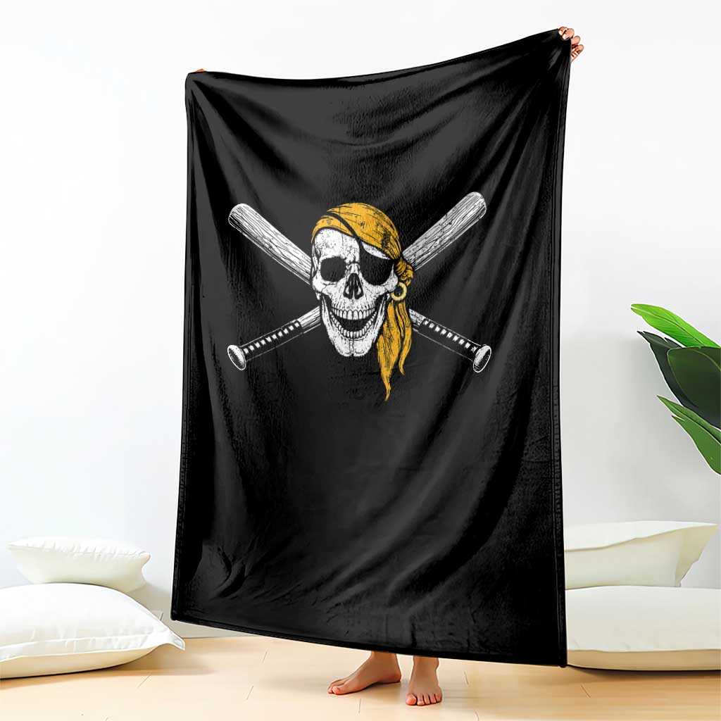 Baseball Pirate Skull Throw Blanket Retro Vintage Cross Baseball Bats