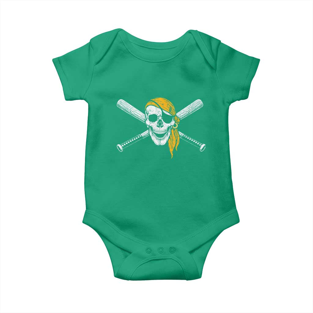Baseball Pirate Skull Baby Onesie Retro Vintage Cross Baseball Bats