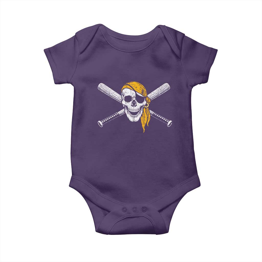 Baseball Pirate Skull Baby Onesie Retro Vintage Cross Baseball Bats