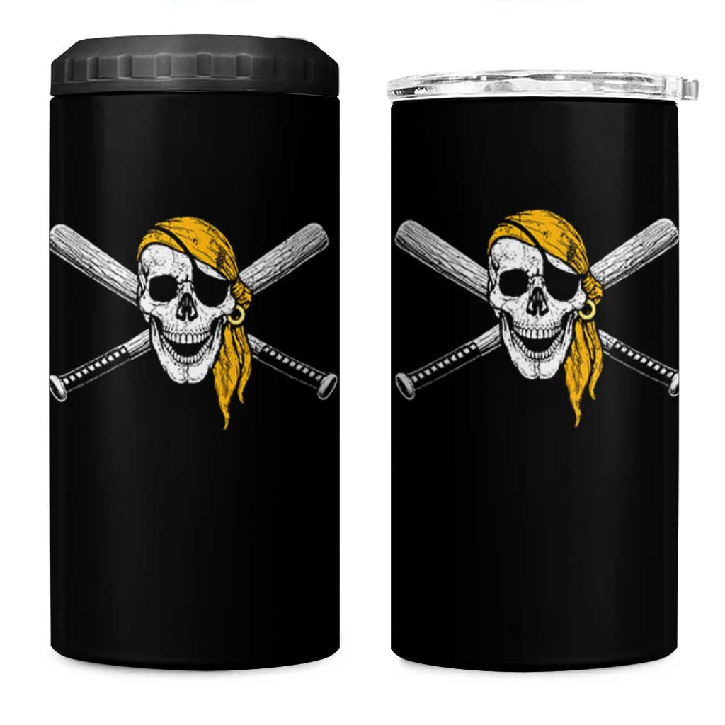Baseball Pirate Skull 4 in 1 Can Cooler Tumbler Retro Vintage Cross Baseball Bats