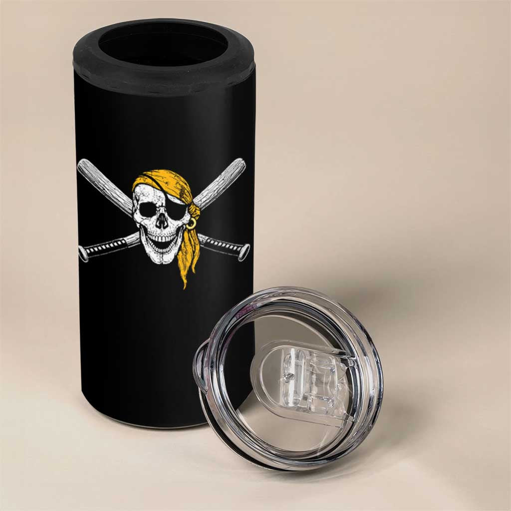 Baseball Pirate Skull 4 in 1 Can Cooler Tumbler Retro Vintage Cross Baseball Bats
