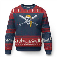 Baseball Pirate Skull Ugly Christmas Sweater Retro Vintage Cross Baseball Bats