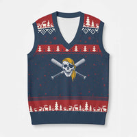 Baseball Pirate Skull V-Neck Knit Sweater Vest Retro Vintage Cross Baseball Bats