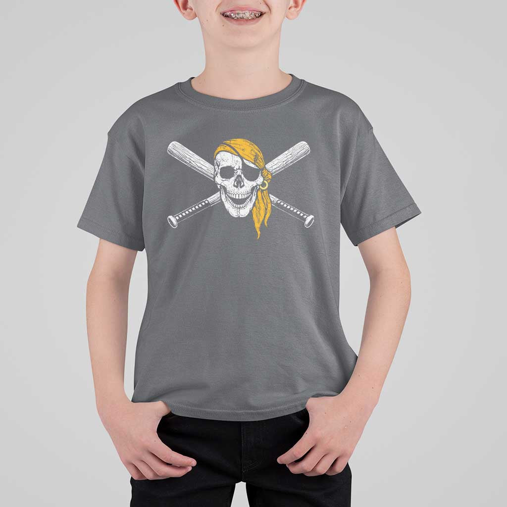Baseball Pirate Skull T Shirt For Kid Retro Vintage Cross Baseball Bats