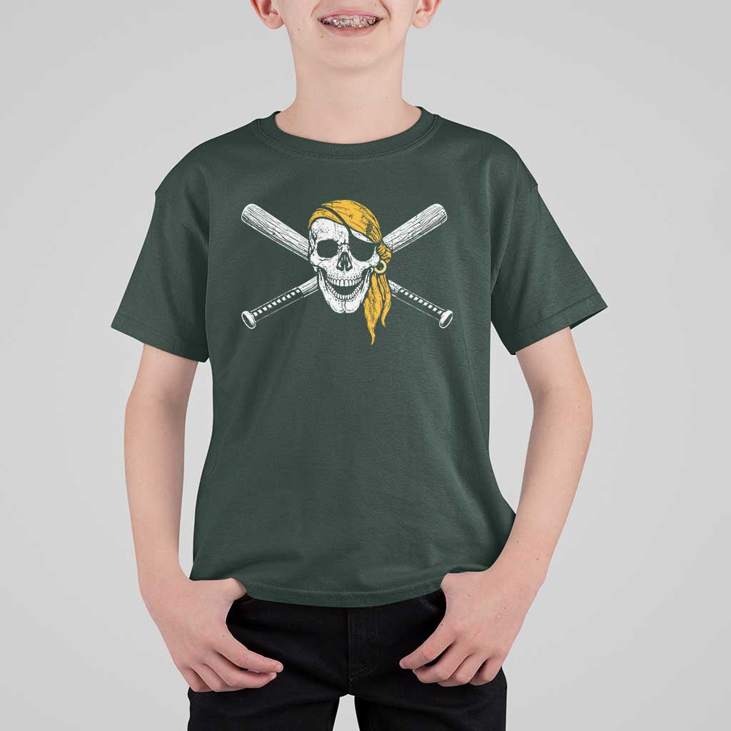 Baseball Pirate Skull T Shirt For Kid Retro Vintage Cross Baseball Bats
