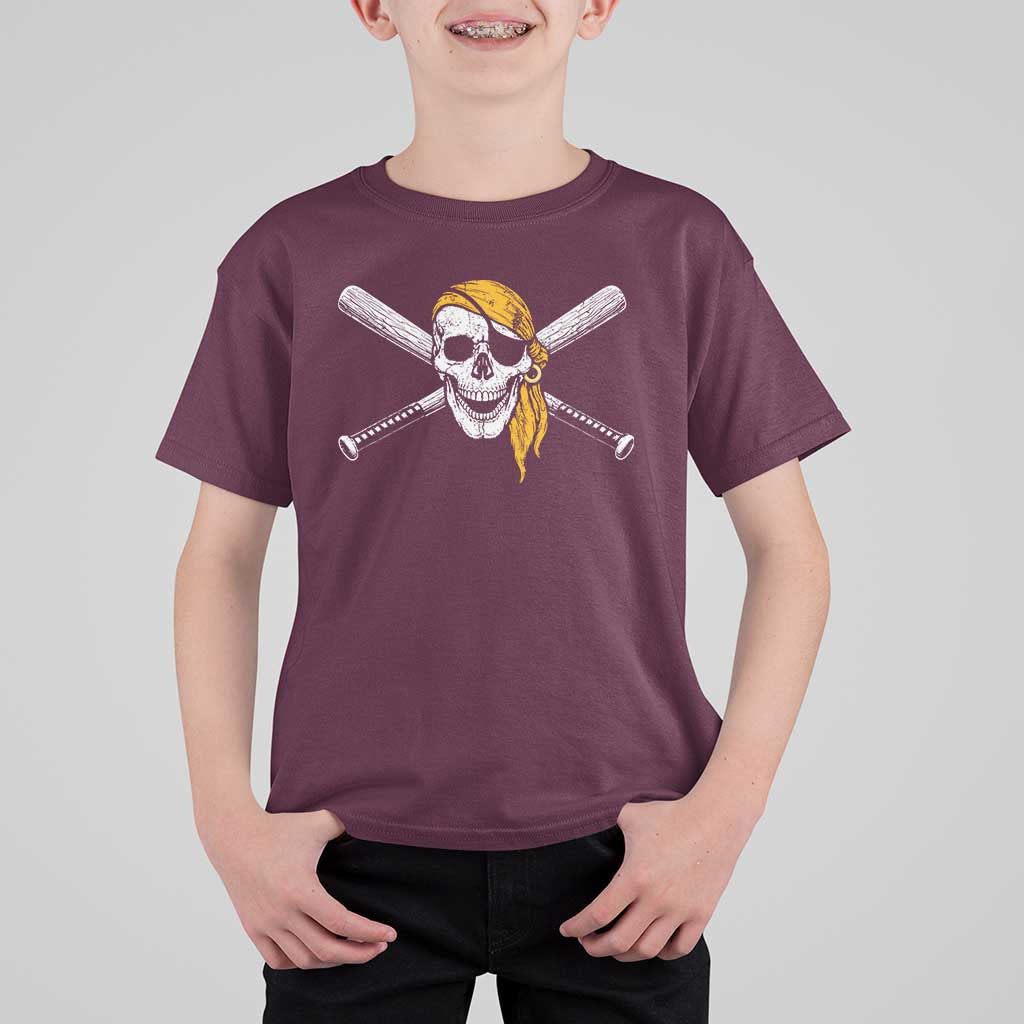 Baseball Pirate Skull T Shirt For Kid Retro Vintage Cross Baseball Bats