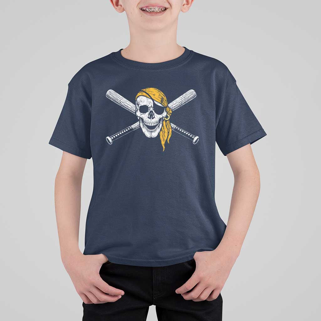 Baseball Pirate Skull T Shirt For Kid Retro Vintage Cross Baseball Bats