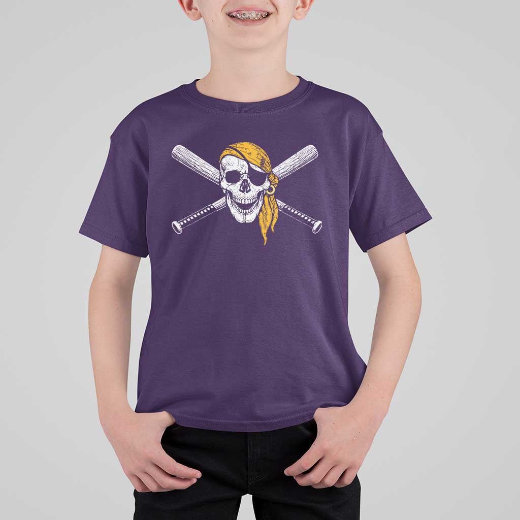 Baseball Pirate Skull T Shirt For Kid Retro Vintage Cross Baseball Bats