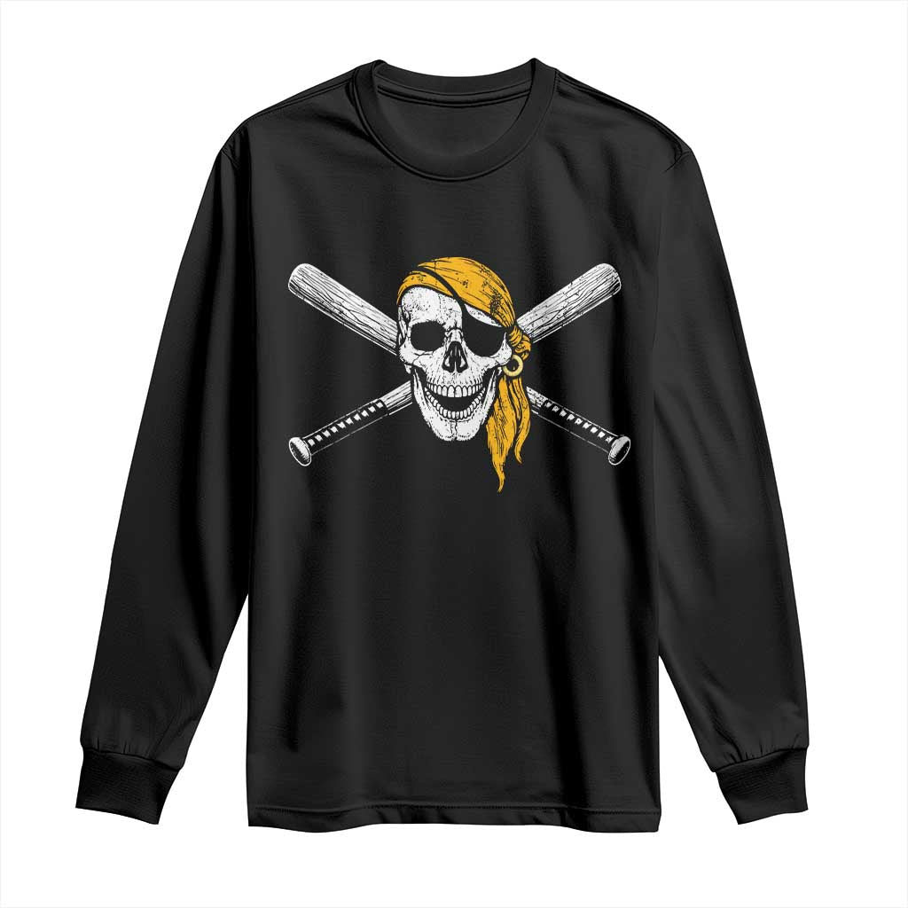 Baseball Pirate Skull Long Sleeve Shirt Retro Vintage Cross Baseball Bats