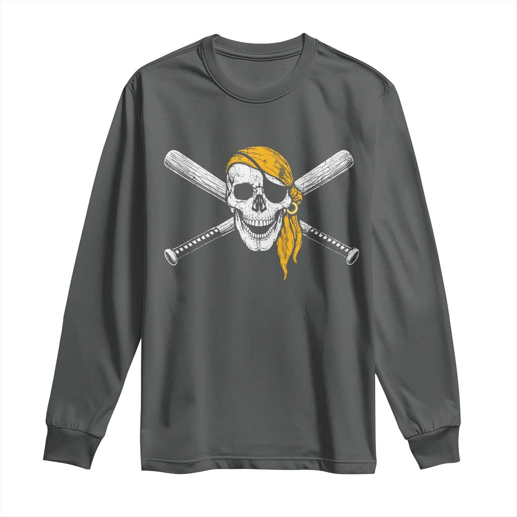 Baseball Pirate Skull Long Sleeve Shirt Retro Vintage Cross Baseball Bats