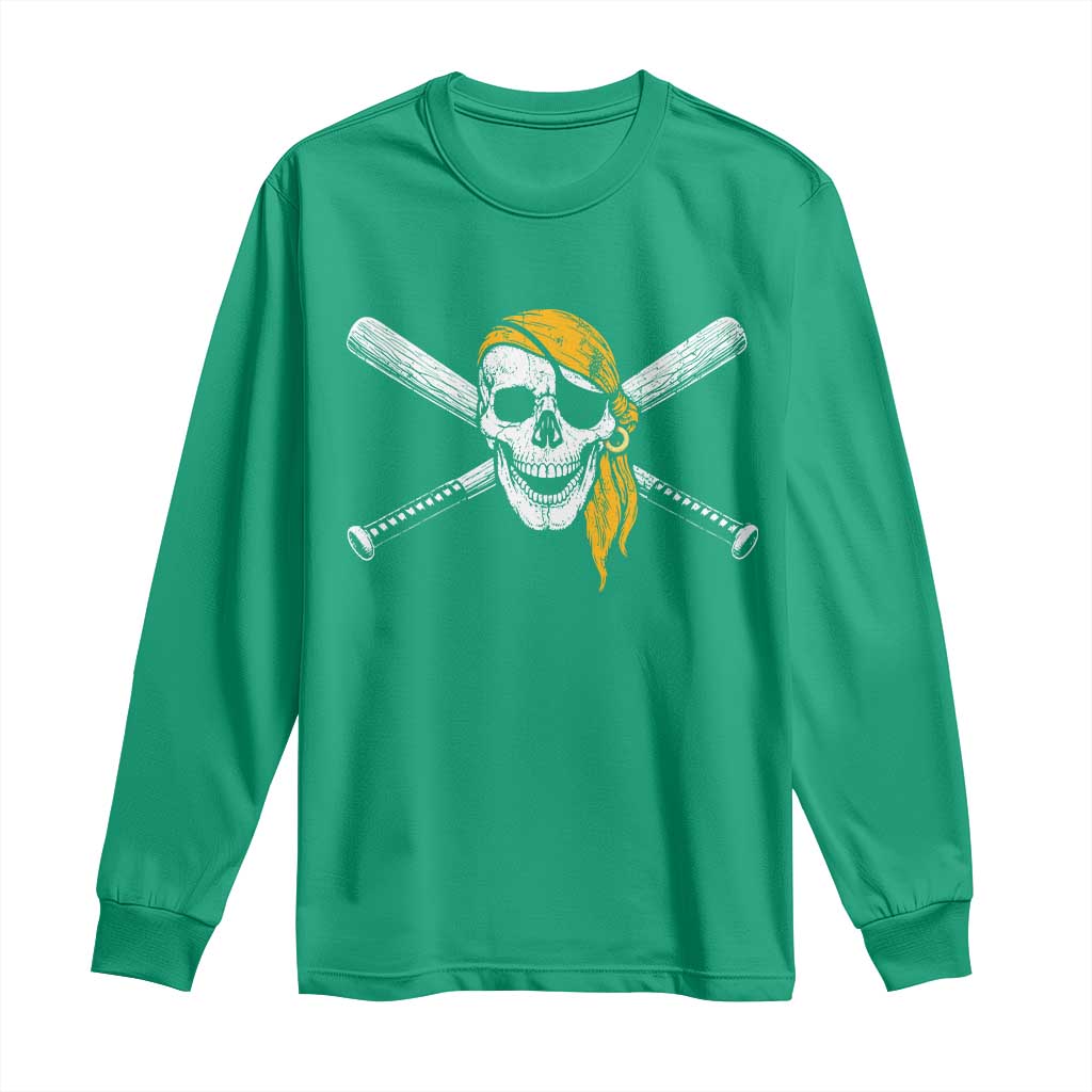 Baseball Pirate Skull Long Sleeve Shirt Retro Vintage Cross Baseball Bats