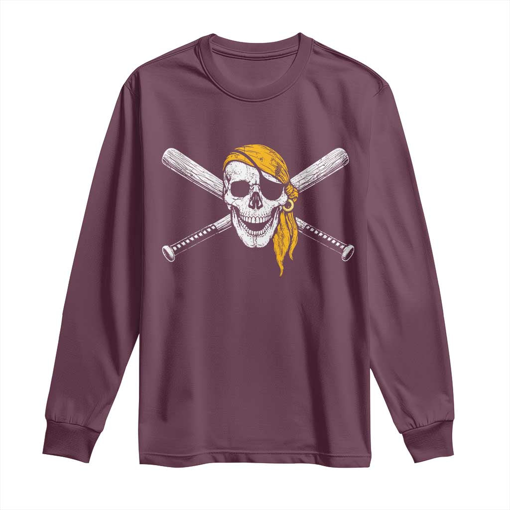 Baseball Pirate Skull Long Sleeve Shirt Retro Vintage Cross Baseball Bats